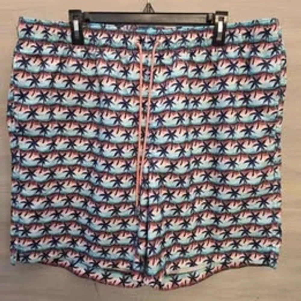 Land's‎ End Men's Multicolor Wave Palm Tree Print Swim Shorts Size XXL GC
